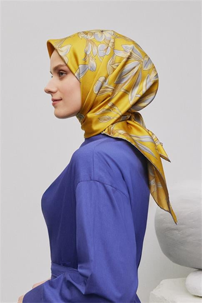 Armine Çiçek Desenli Saf İpek Twill Eşarp 9324D 04