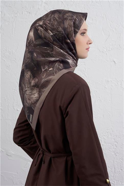 Armine Çiçek Desenli Saf İpek Twill Eşarp 9409D 82