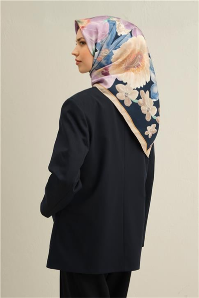 Armine Çiçek Desenli Saf İpek Twill Eşarp 9318D 05