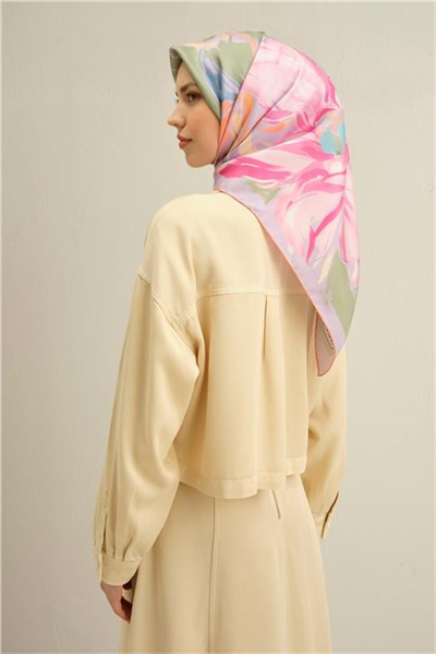 Armine Çiçek Desenli Saf İpek Twill Eşarp 9337D 54
