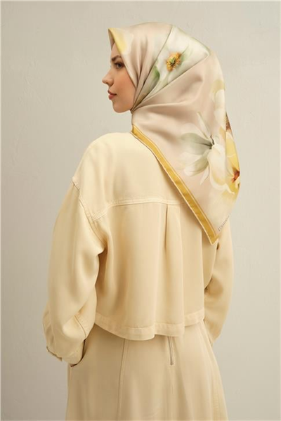 Armine Çiçek Desenli Saf İpek Twill Eşarp 9305D 33