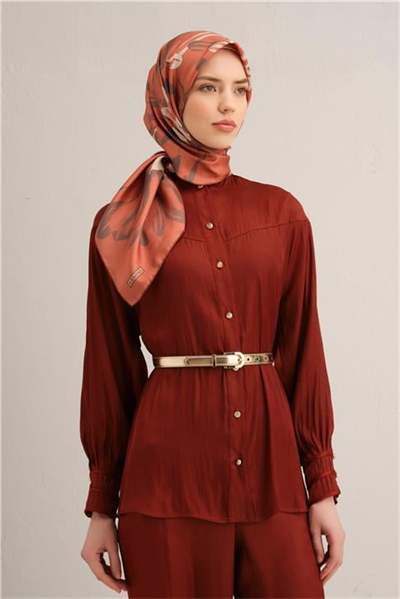 Armine Çiçek Desenli Saf İpek Twill Eşarp 9322D 55