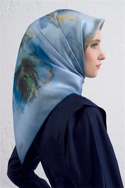 Armine Çiçek Desenli Saf İpek Twill Eşarp 9426D 02