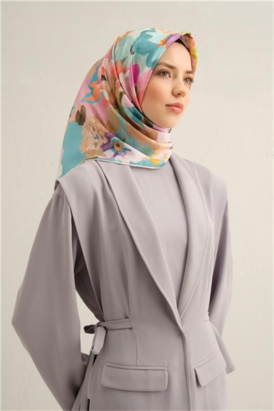 Armine Çiçek Desenli Saf İpek Twill Eşarp 9334D 34