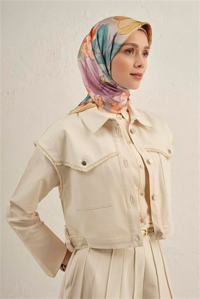 Armine Çiçek Desenli Saf İpek Twill Eşarp 9318D 06