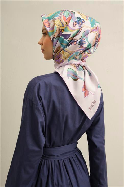 Armine Çiçek Desenli Saf İpek Twill Eşarp 9332D 33