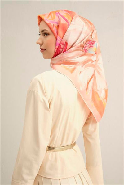Armine Çiçek Desenli Saf İpek Twill Eşarp 9337D 82
