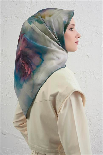 Armine Çiçek Desenli Saf İpek Twill Eşarp 9426D 09