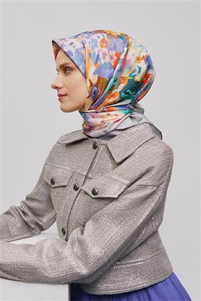 Armine Çiçek Desenli Saf İpek Twill Eşarp 9334D 32