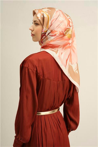 Armine Çiçek Desenli Saf İpek Twill Eşarp 9337D 03
