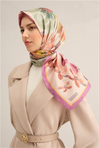 Armine Çiçek Desenli Saf İpek Twill Eşarp 9318D 32