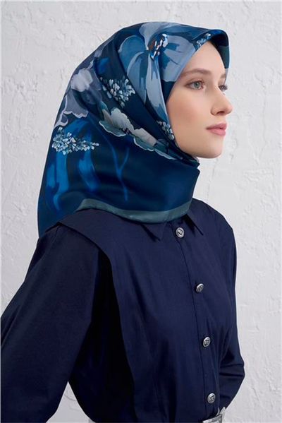 Armine Çiçek Desenli Saf İpek Twill Eşarp 9414D 52