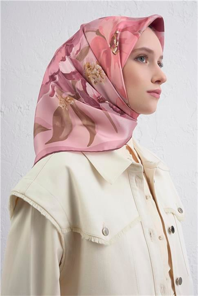 Armine Çiçek Desenli Saf İpek Twill Eşarp 9414D 3
