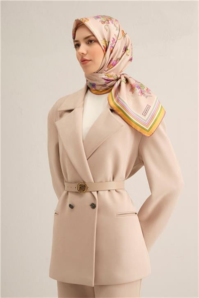 Armine Çiçek Desenli Saf İpek Twill Eşarp 9316D 31