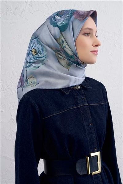 Armine Çiçek Desenli Saf İpek Twill Eşarp 9419D 07