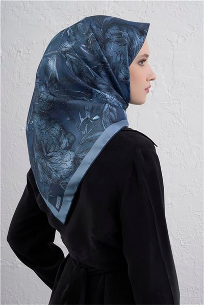 Armine Çiçek Desenli Saf İpek Twill Eşarp 9409D 34