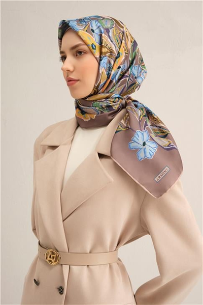 Armine Çiçek Desenli Saf İpek Twill Eşarp 9332D 35