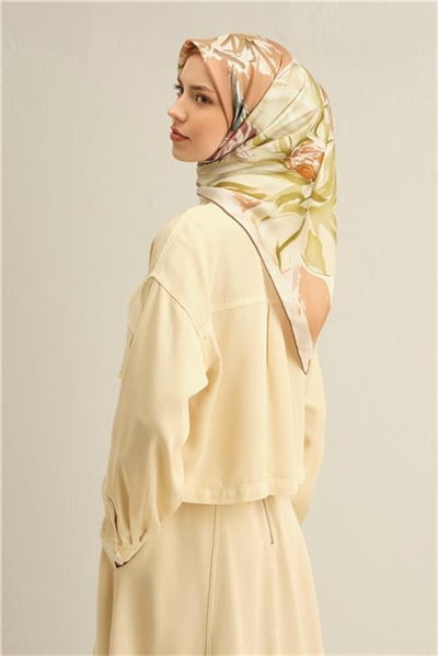 Armine Çiçek Desenli Saf İpek Twill Eşarp 9337D 04