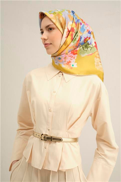 Armine Çiçek Desenli Saf İpek Twill Eşarp 9334D 59