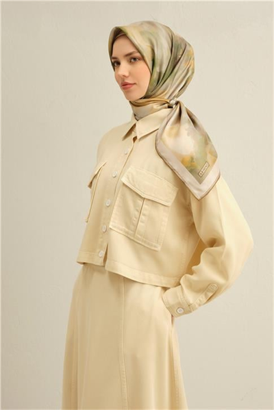 Armine Çiçek Desenli Saf İpek Twill Eşarp 9310D 02