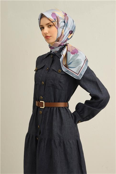 Armine Çiçek Desenli Saf İpek Twill Eşarp 9312D 35