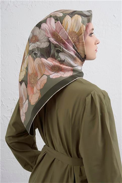 Armine Çiçek Desenli Saf İpek Twill Eşarp 9403D 80