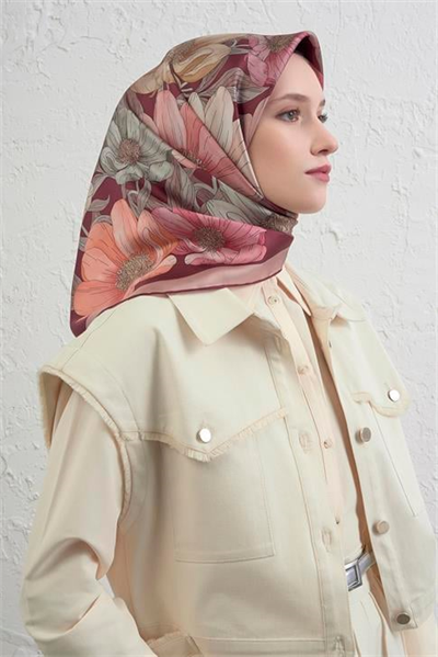 Armine Çiçek Desenli Saf İpek Twill Eşarp 9403D 02