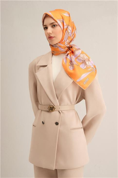 Armine Çiçek Desenli Saf İpek Twill Eşarp 9324D 33