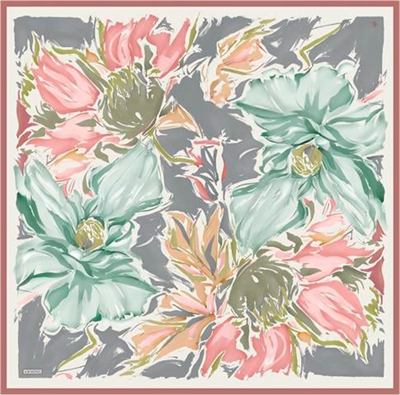Armine Çiçek Desenli Saf İpek Twill Eşarp 9337D 01