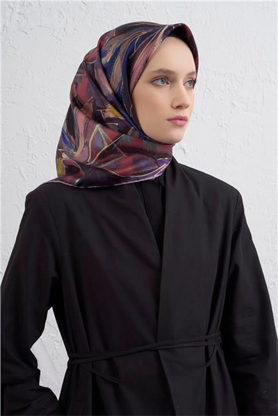 Armine Çiçek Desenli Saf İpek Twill Eşarp 9406D 34