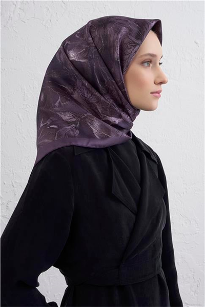 Armine Çiçek Desenli Saf İpek Twill Eşarp 9409D 33