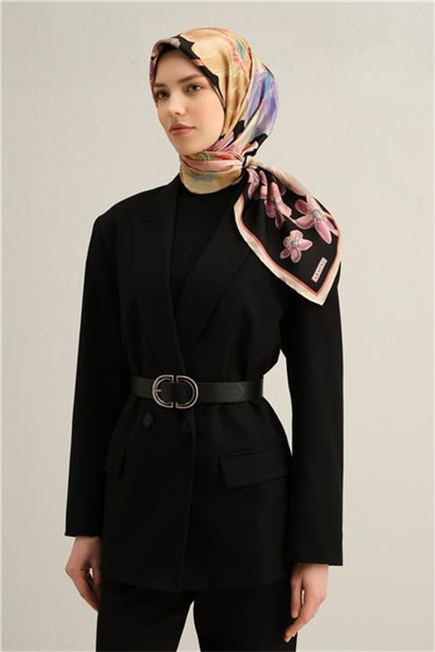 Armine Çiçek Desenli Saf İpek Twill Eşarp 9318D 04