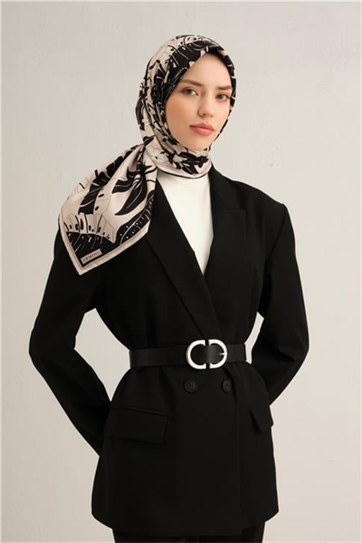 Armine Çiçek Desenli Saf İpek Twill Eşarp 9353D 04