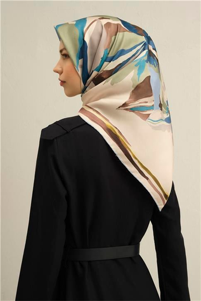 Armine Çiçek Desenli Saf İpek Twill Eşarp 9340D 34