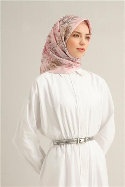 Armine Çiçek Desenli Saf İpek Twill Eşarp 9347D 85