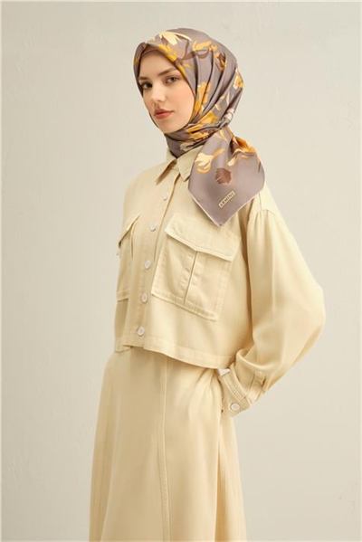 Armine Çiçek Desenli Saf İpek Twill Eşarp 9342 38