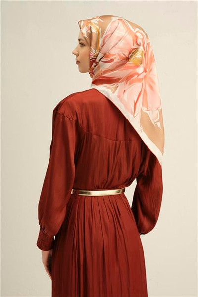 Armine Çiçek Desenli Saf İpek Twill Eşarp 9337D 03