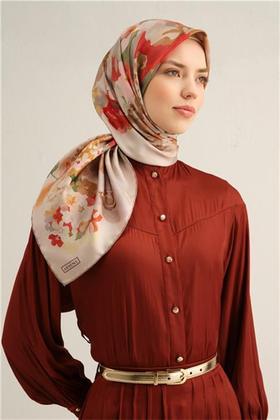Armine Çiçek Desenli Saf İpek Twill Eşarp 9334D 10