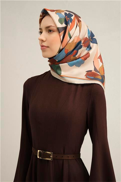 Armine Çiçek Desenli Saf İpek Twill Eşarp 9312D 04
