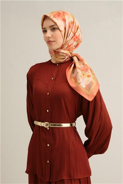 Armine Çiçek Desenli Saf İpek Twill Eşarp 9300D 55