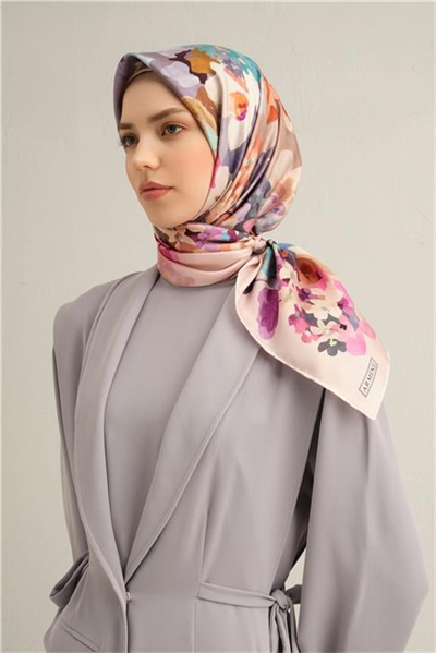 Armine Çiçek Desenli Saf İpek Twill Eşarp 9334D 39