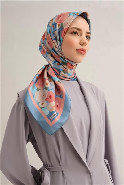 Armine Çiçek Desenli Saf İpek Twill Eşarp 9300D 02