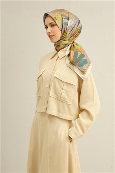 Armine Çiçek Desenli Saf İpek Twill Eşarp 9312D 55