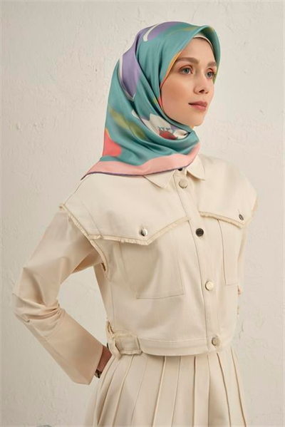 Armine Çiçek Desenli Saf İpek Twill Eşarp 9317D 01
