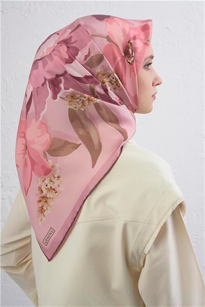 Armine Çiçek Desenli Saf İpek Twill Eşarp 9414D 3