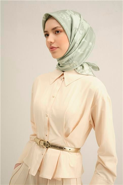 Armine Çiçek Desenli Saf İpek Twill Eşarp 9344D 37