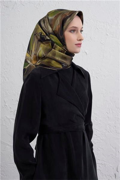 Armine Çiçek Desenli Saf İpek Twill Eşarp 9406D 05