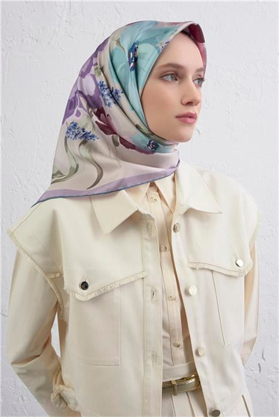 Armine Çiçek Desenli Saf İpek Twill Eşarp 9414D 6