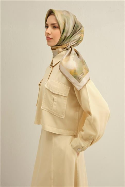 Armine Çiçek Desenli Saf İpek Twill Eşarp 9310D 02