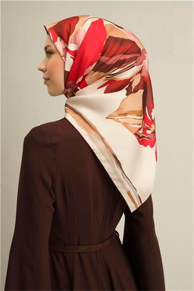 Armine Çiçek Desenli Saf İpek Twill Eşarp 9340D 03